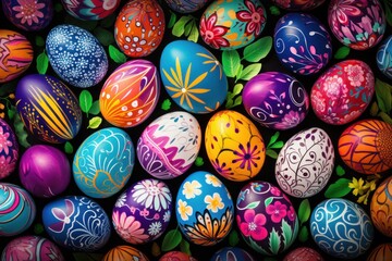 Fototapeta na wymiar A festive Easter background, bursting with vibrant colors and cheerful patterns