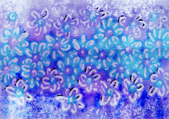 blue and purple graffiti grunge floral wall illustration, spray painted, dirty wall art