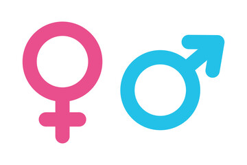 Gender male and female sexual sign icon. Male and female, man and woman, boy and girl. Blue and pink. Symbol of the feminine and masculine