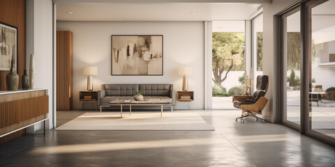 Fototapeta premium Modern living room interior design. Modernity meets sophistication in the living room, adorned with modern furniture
