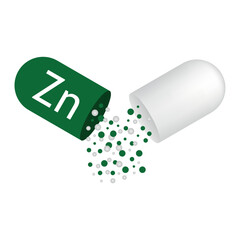 Zn mineral for medical design. Mineral green pill icon. Vector stock illustration
