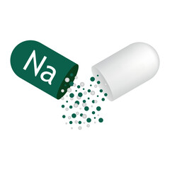 Na mineral for medical design. Mineral green pill icon. Vector stock illustration