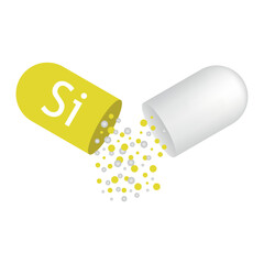 Si mineral for medical design. Mineral yellow pill icon. Vector stock illustration