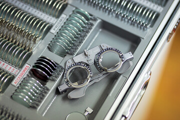 Set of corrective lenses. Eye test glasses set