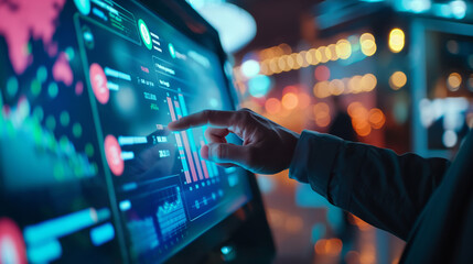 Fototapeta premium Economist Interfacing with Digital Financial Dashboard