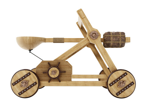 Medieval trebuchet isolated on transparent background. 3D illustration