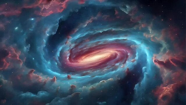 Loop of Nebula Passing Clouds. This clip features a camera flying too deep in a seamless loop within a tube galaxy with nebula clouds.