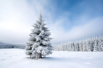 Winter Wonderland: Snow-Covered Pine Forest created with Generative AI technology