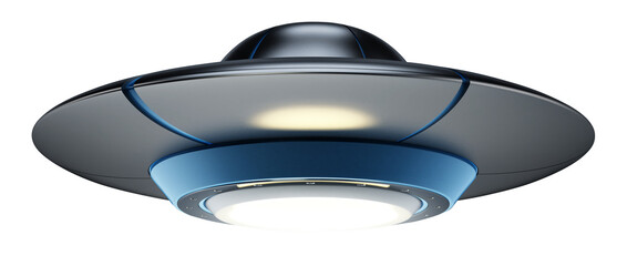 UFO with light beam on the night sky. Transparent background. 3D illustration © Destina