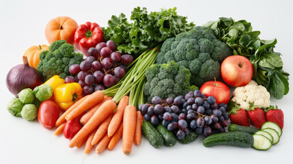 Vegetables and fruits on white background.