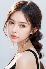 Gorgeous Asian Young Female Model - Fashion or Cosmetics Model - Surreal Beauty with Perfect Fine Features - Beautiful Smooth Hair