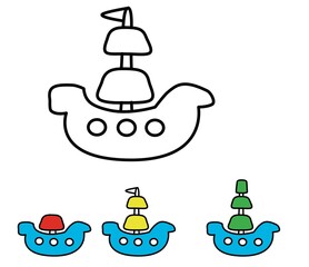 Cartoon boat for coloring for children’s  activity 