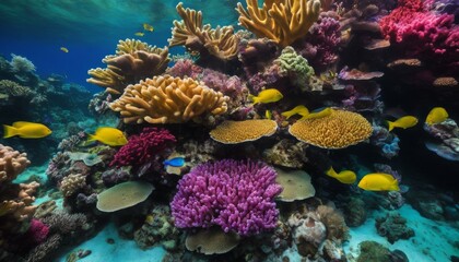 Naklejka premium reef, tropical, fish, sea, ocean, aquarium, Vibrant Underwater Ecosystem Brimming with Colorful Coral Reefs