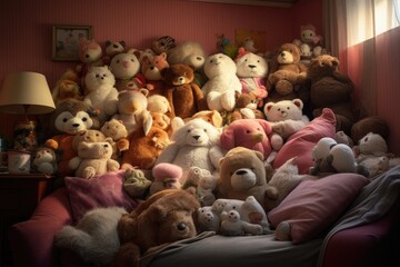 comfy room, full of cuddly plush toys and soft pillows.