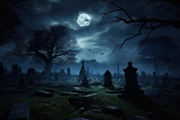 Foto op Plexiglas graveyard at night illuminated by full moonlight © SaroStock
