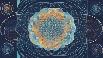 background with circles _A Fibonacci poster with a flower of life and abstract style. The poster has a dark blue background  