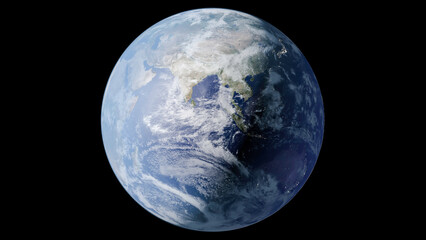 high quality and highly detailed 3d rendering of planet earth with clouds, atmosphere and city lights on the dark side