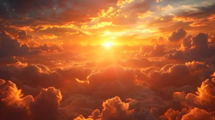 Deurstickers fire in the fire 3D wallpaper , A sunset over the clouds with the sun shining through the clouds  © Amjid