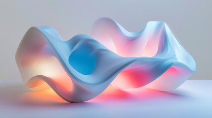 3d render of an abstract art object, wavy round organic smooth and soft lines, white ceramic material, twisted object