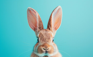 Obraz premium Close-Up of Bunny Ears Against a Clear Blue Sky Background 