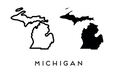 Michigan state map silhouette and outline vector set