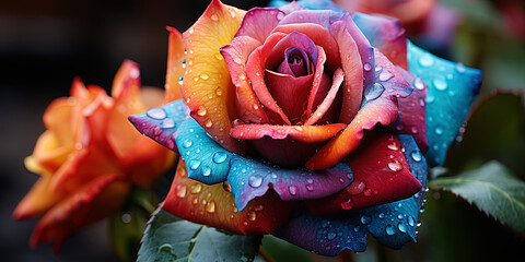Colorful roses, playing with all shades of rainbow, like a picture of an artist, recreating a