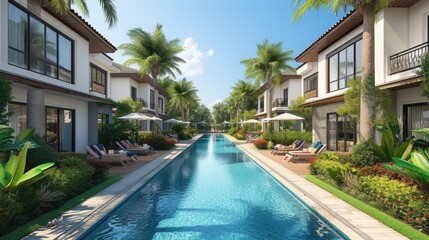 Fototapeta premium An inspiring concept for a modern house with swimming pool, ideal for business rentals, sales and advertising showcasing luxury and modern properties