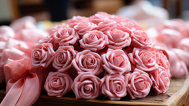 Velvet roses, blossoms under the rays of the morning sun, like a blooming garden in parad