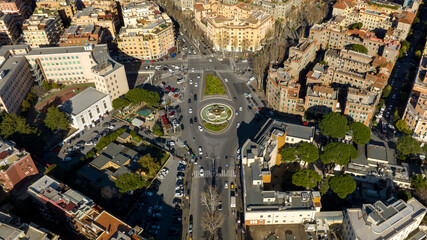 Aerial view on Heroes' Square in Rome, Italy. It is located between the Prati and Flaminio...