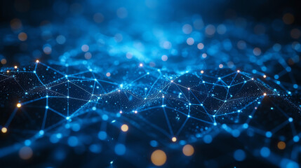 Obraz premium White Lines and Dots Network Connection on Neon Blue 