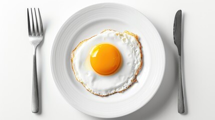 Fried egg on plate isolated on white background