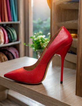 Beautiful red women's high-heeled shoe