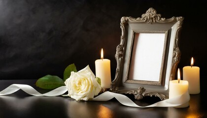 Funeral photo frame with ribbon