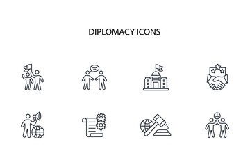 diplomacy icon set.vector.Editable stroke.linear style sign for use web design,logo.Symbol illustration. - obrazy, fototapety, plakaty