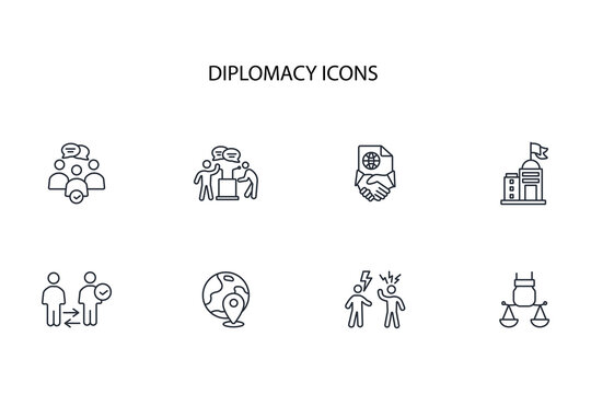 diplomacy icon set.vector.Editable stroke.linear style sign for use web design,logo.Symbol illustration.