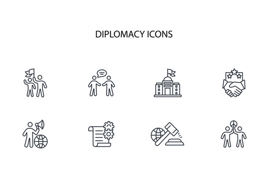 diplomacy icon set.vector.Editable stroke.linear style sign for use web design,logo.Symbol illustration.