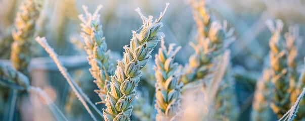 wheat spikelets covered with frost during frost