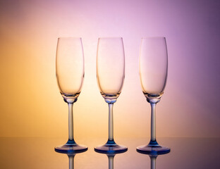 Spectacular glassware arrangement backed by creative colored gel filters for artistic photography