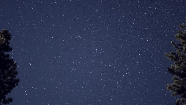 Timelapse moving stars over night sky with astroids 