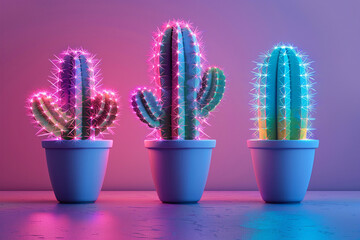 cactus, neon cactus, cyberpunk cactus, cactus in the desert, Vibrant desert cacti illuminated in a neon glow, cactus in the dark