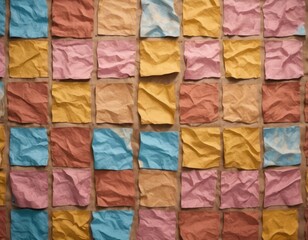 a piece of paper with square tiles in pink and yellow colors
