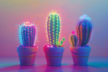 cactus, neon cactus, cyberpunk cactus, cactus in the desert, Vibrant desert cacti illuminated in a neon glow, cactus in the dark