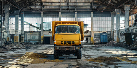 truck stands in a hangar on a farm - obrazy, fototapety, plakaty