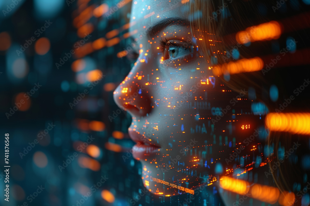 Poster artificial intelligence analyzing data on a digital screen, highlighting the power of technology in 