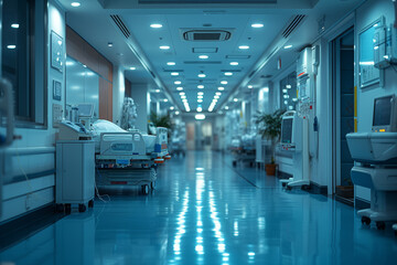 Naklejka na ściany i meble Cutting-edge medical equipment in a modern hospital, depicting advancements in healthcare technology. Generative Ai.