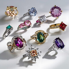 A collection of sparkling cocktail rings showca