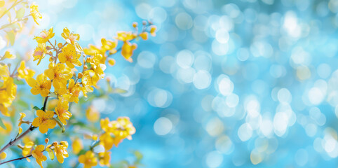 Obraz premium Spring summer white flowers abstract pastel green blue banner. Graphic resource and backdrop for design and advertisement. Copy space