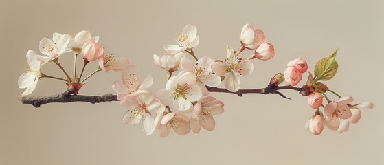 Fototapeta premium Cherry blossom branch, its pale pink blooms evoking the ephemeral beauty of springtime