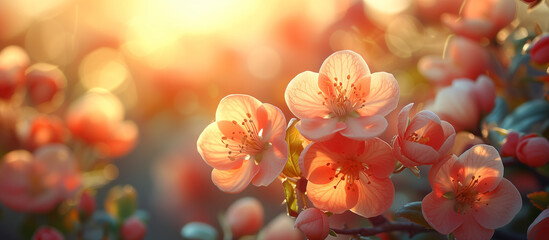 Cherry blossom tree flowers close up. Spring floral banner. Springtime easter theme. - obrazy, fototapety, plakaty