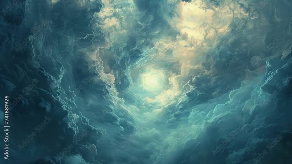 Wall mural mysterious portal surrounded by swirling clouds and shimmering light, hinting at the possibility of 